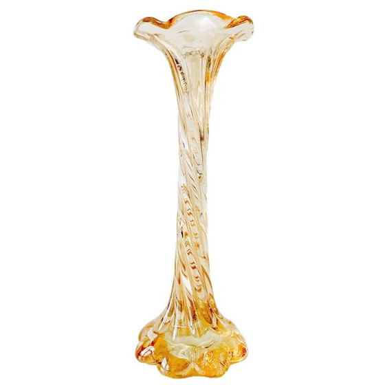 Image 1 of Vintage Murano vase torsadé verre irisé rose saumoné