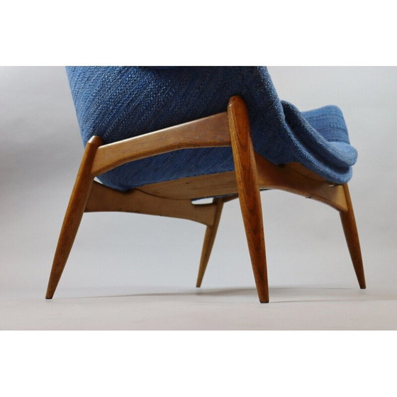 Image 1 of Paire de fauteuils vintage en tissu bleu par Julia Gaubek, Hongrie 1950