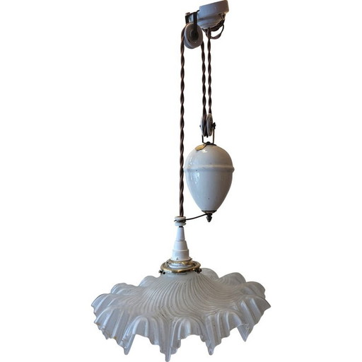 Lampe suspendue vintage "rise and fall" en verre pressé