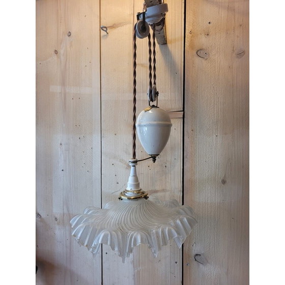 Image 1 of Lampe suspendue vintage "rise and fall" en verre pressé