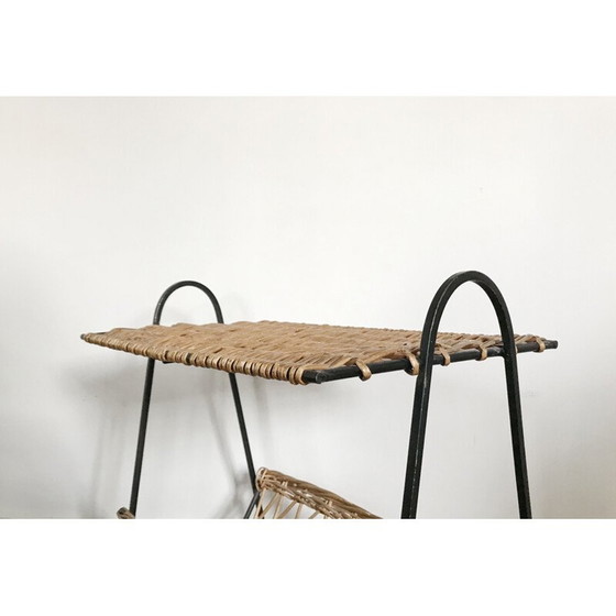 Image 1 of Table d'appoint vintage en osier et métal, France 1950