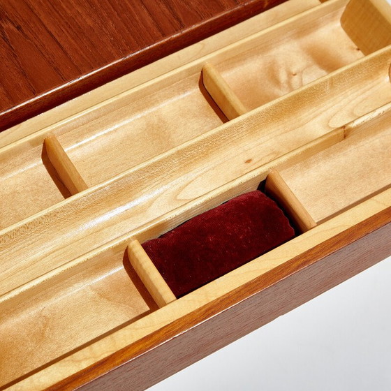 Image 1 of Table de couture vintage en teck et osier par Severin Hansen et produite par Haslev Møbelfabrik, Danemark 1960