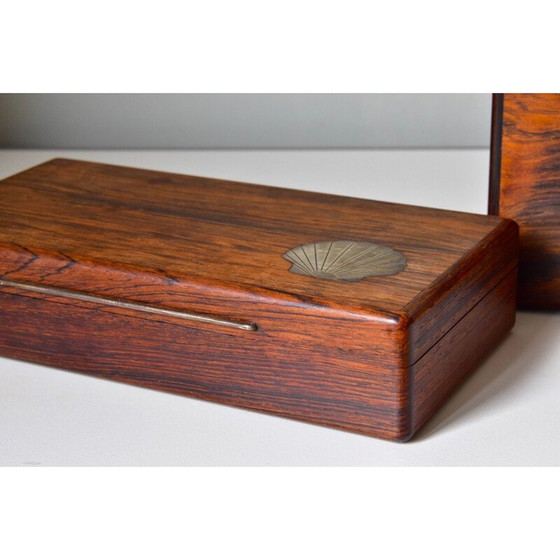 Image 1 of Paire de boîtes modernes en bois avec incrustations en argent, Danemark 1960