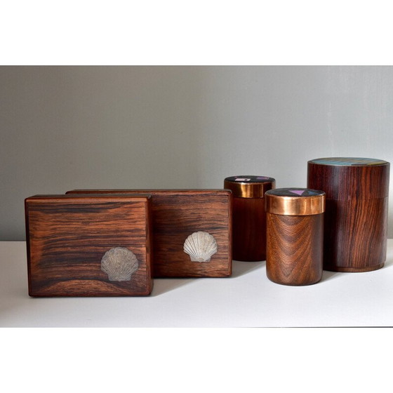 Image 1 of Paire de boîtes modernes en bois avec incrustations en argent, Danemark 1960