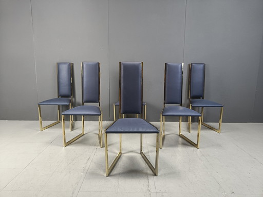 Chaises de salle à manger vintage en laiton, lot de 6 - 1970S