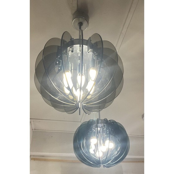 Image 1 of Paire de lampes suspendues en verre fumé, 1970