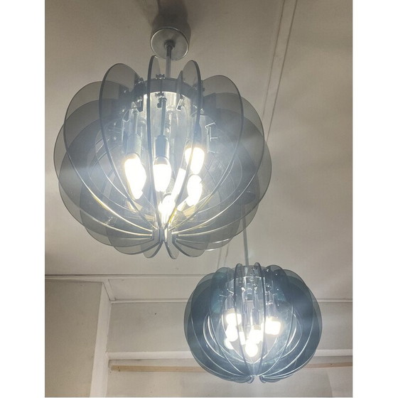 Image 1 of Paire de lampes suspendues en verre fumé, 1970