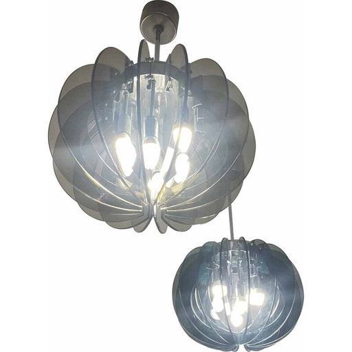 Paire de lampes suspendues en verre fumé, 1970