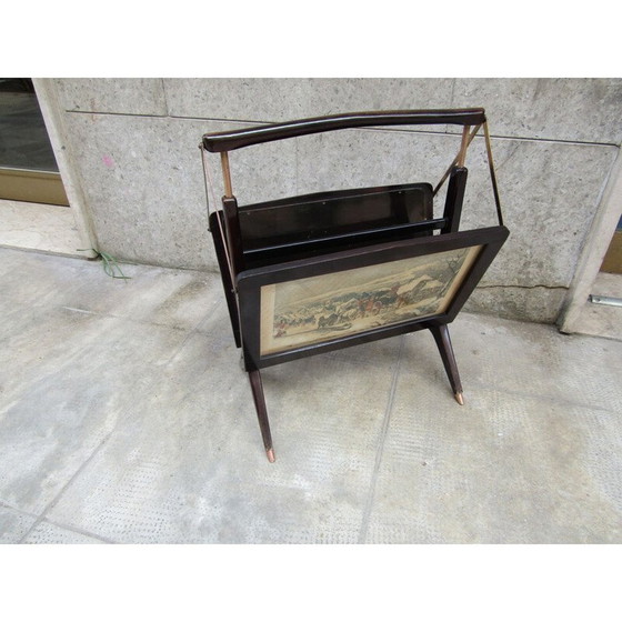 Image 1 of Porte-revues vintage en bois et laiton, 1950
