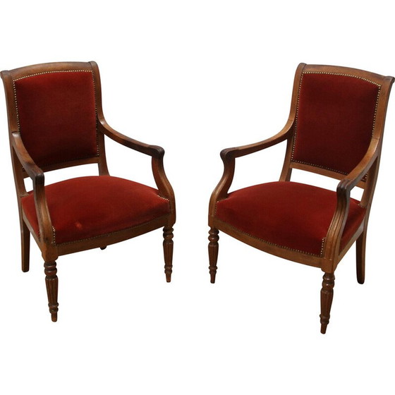 Image 1 of Paire de fauteuils vintage en bois et velours