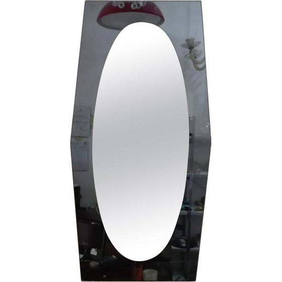 Image 1 of Miroir biseauté vintage en verre caramel et têtes de vis en laiton nickelé par Veca, Italie 1960