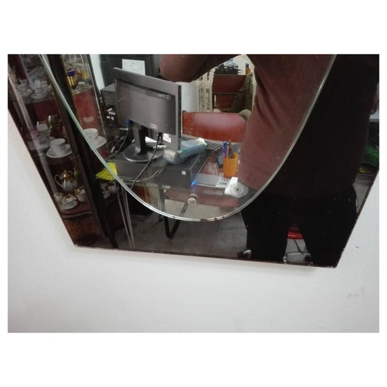 Image 1 of Miroir biseauté vintage en verre caramel et têtes de vis en laiton nickelé par Veca, Italie 1960