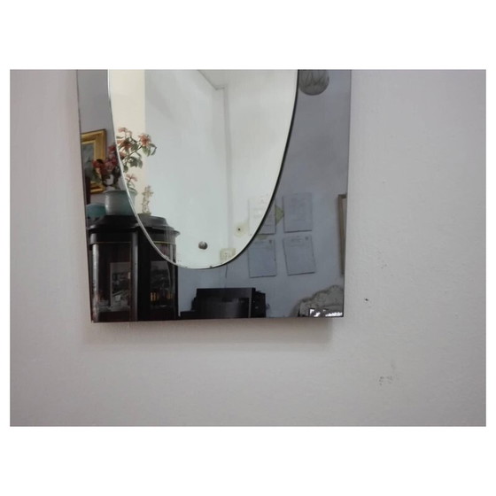 Image 1 of Miroir biseauté vintage en verre caramel et têtes de vis en laiton nickelé par Veca, Italie 1960