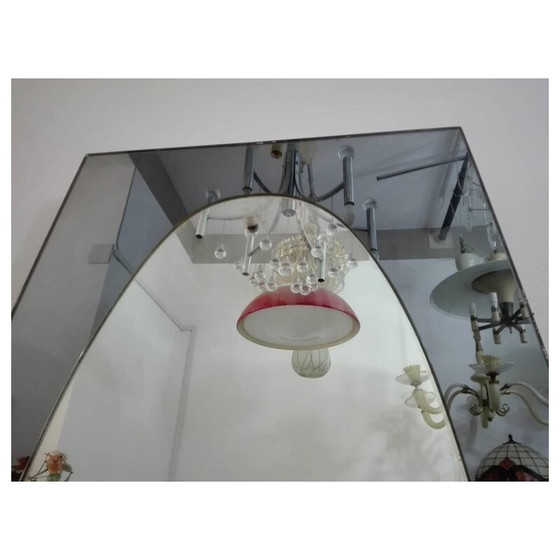 Image 1 of Miroir biseauté vintage en verre caramel et têtes de vis en laiton nickelé par Veca, Italie 1960