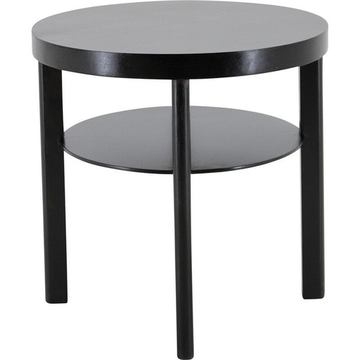 Table basse ronde vintage Art Déco en hêtre teinté, Tchécoslovaquie 1940