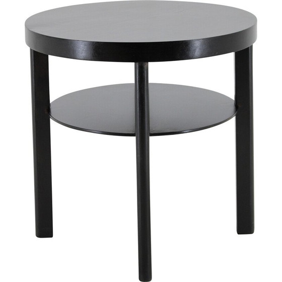 Image 1 of Table basse ronde vintage Art Déco en hêtre teinté, Tchécoslovaquie 1940