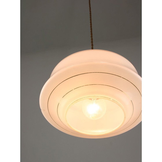 Image 1 of Lampe suspendue vintage en laiton et verre, Italie