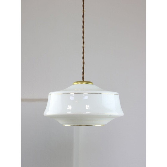 Image 1 of Lampe suspendue vintage en laiton et verre, Italie