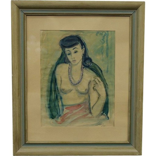 Aquarelle vintage "femme nue" de Georg Nilsson, 1946
