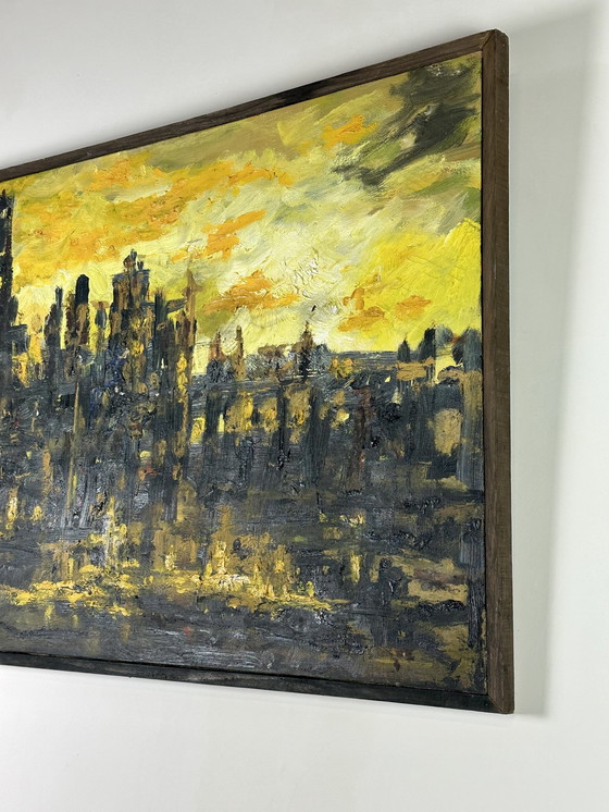 Image 1 of Peinture/Huile Sur Toile "Coucher De Soleil Sur Paris" Hipolito Jimenez 95X63Cm