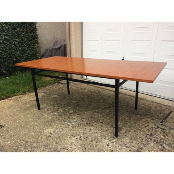 Image 1 of Table vintage en métal et bois par Marcel Gascoin pour Alvéole, 1950