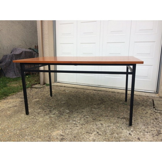 Image 1 of Table vintage en métal et bois par Marcel Gascoin pour Alvéole, 1950