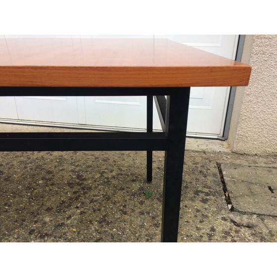 Image 1 of Table vintage en métal et bois par Marcel Gascoin pour Alvéole, 1950