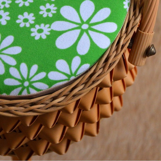 Image 1 of Boîte à couture vintage en bois et rotin, 1960