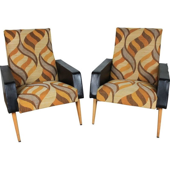 Image 1 of Paire de fauteuils vintage en skaï et tissu, 1970