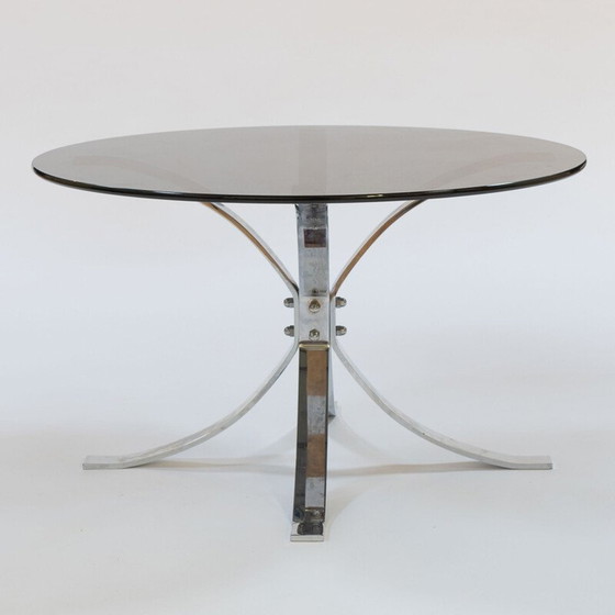 Image 1 of Table basse vintage lourde en chrome et verre fumé