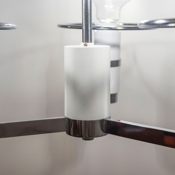 Image 1 of 1x Lustre à trois lumières chromées de l'ère spatiale, Italie, années 1970