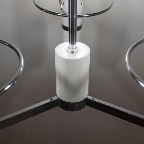 Image 1 of 1x Lustre à trois lumières chromées de l'ère spatiale, Italie, années 1970