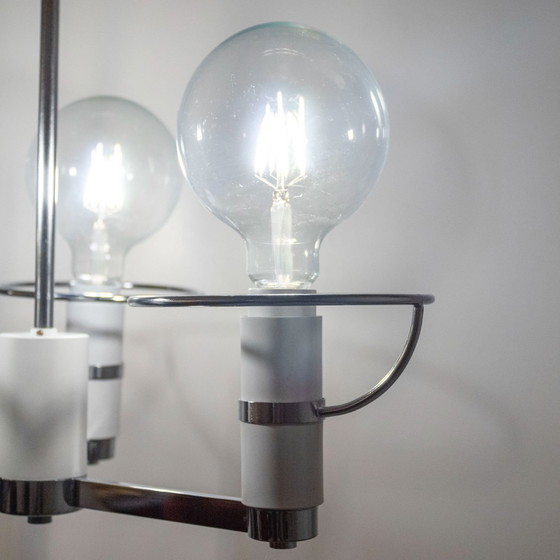 Image 1 of 1x Lustre à trois lumières chromées de l'ère spatiale, Italie, années 1970
