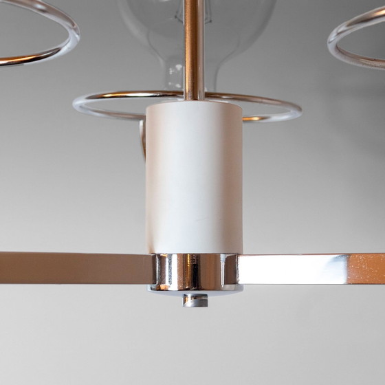 Image 1 of 1x Lustre à trois lumières chromées de l'ère spatiale, Italie, années 1970