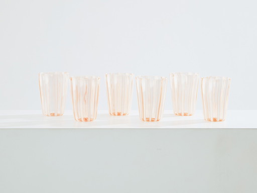 Ensemble de 6 gobelets italiens en verre rose de Murano 1980S