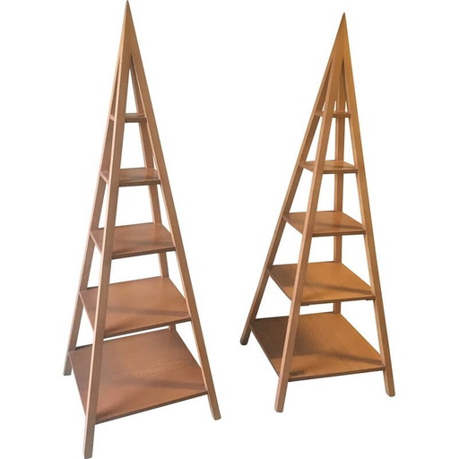 Paire d'étagères pyramidales "Jodhpur" en bois d'hévéa, Inde