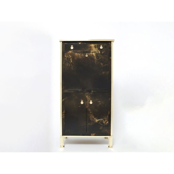 Image 1 of Secrétaire vintage en laque et laiton par Jansen, 1970