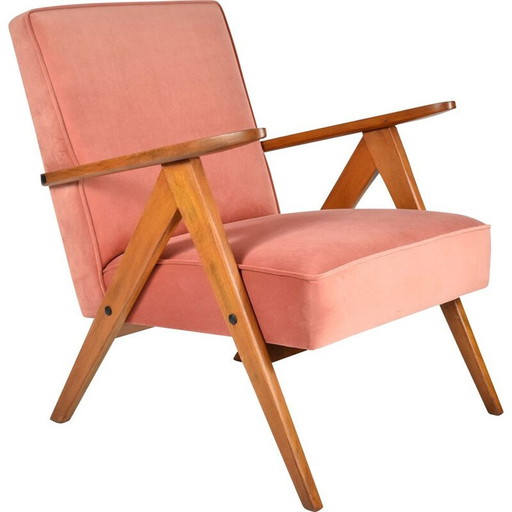 Fauteuil vintage en velours B-310 VAR rose 1960s