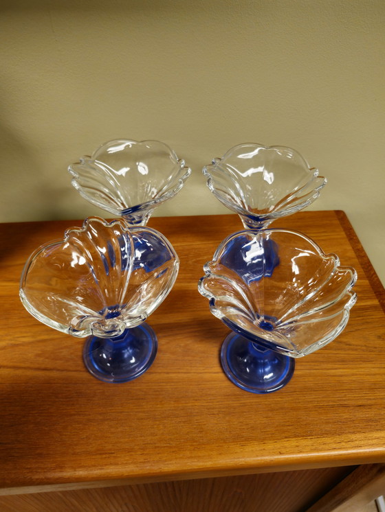 Image 1 of 4X Coupes de glace vintage Bleu Borgonovo Italie Verres