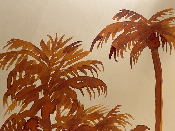 Image 1 of Aquarelle Palmiers Soleil Levant Miami