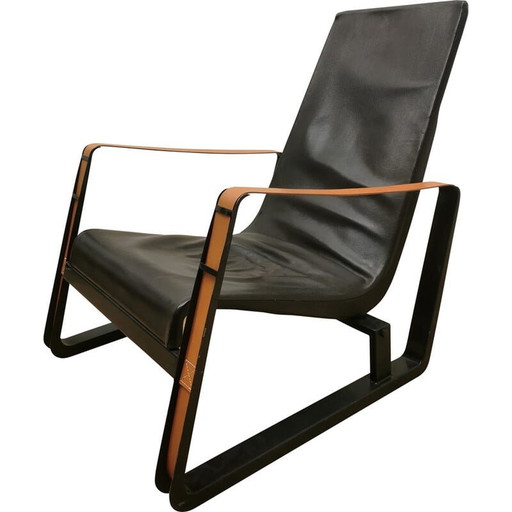 Fauteuil vintage Cité en métal et cuir par Jean Prouvé pour Vitra