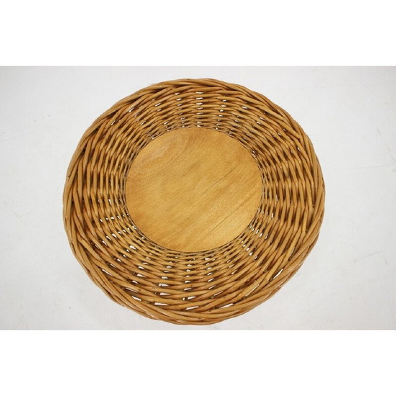 Image 1 of Table d'appoint vintage en hêtre et rotin par Uluv, Tchécoslovaquie 1970