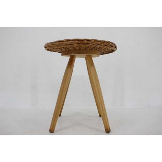 Image 1 of Table d'appoint vintage en hêtre et rotin par Uluv, Tchécoslovaquie 1970