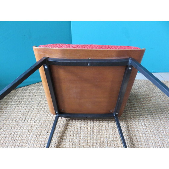Image 1 of Ensemble de 4 chaises rouges vintage, France, 1965