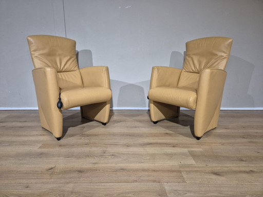 2X Fauteuils Jori Vinci - Jaune - Cuir - Design - Très bon état