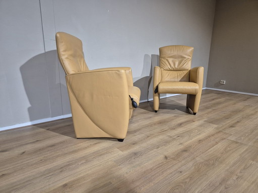 2X Fauteuils Jori Vinci - Jaune - Cuir - Design - Très bon état