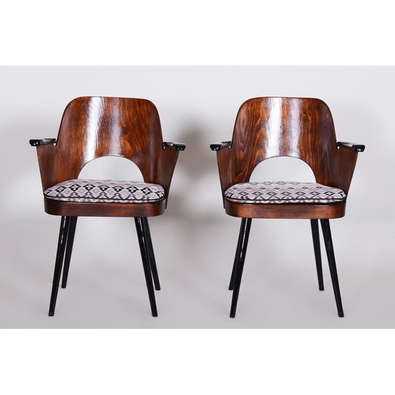 Image 1 of Ensemble de 4 chaises vintage en bois de hêtre et tissu par Oswald Heardtl, Tchécoslovaquie 1950