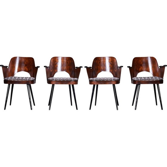 Image 1 of Ensemble de 4 chaises vintage en bois de hêtre et tissu par Oswald Heardtl, Tchécoslovaquie 1950