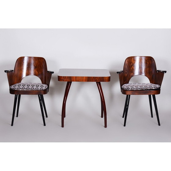 Image 1 of Ensemble de 4 chaises vintage en bois de hêtre et tissu par Oswald Heardtl, Tchécoslovaquie 1950