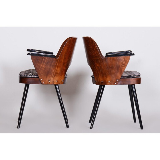 Image 1 of Ensemble de 4 chaises vintage en bois de hêtre et tissu par Oswald Heardtl, Tchécoslovaquie 1950